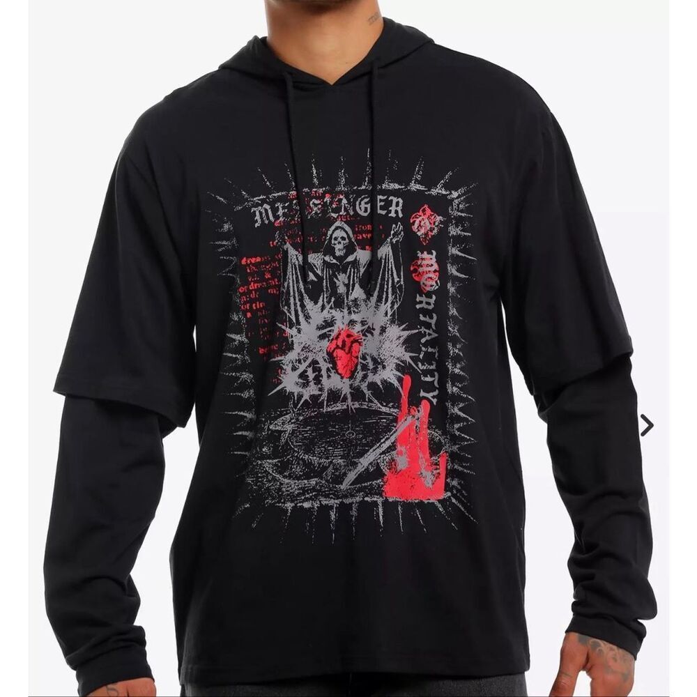 Hot Topic Grim Reaper & Heart Twofer Hoodie Black Nwot Medium
